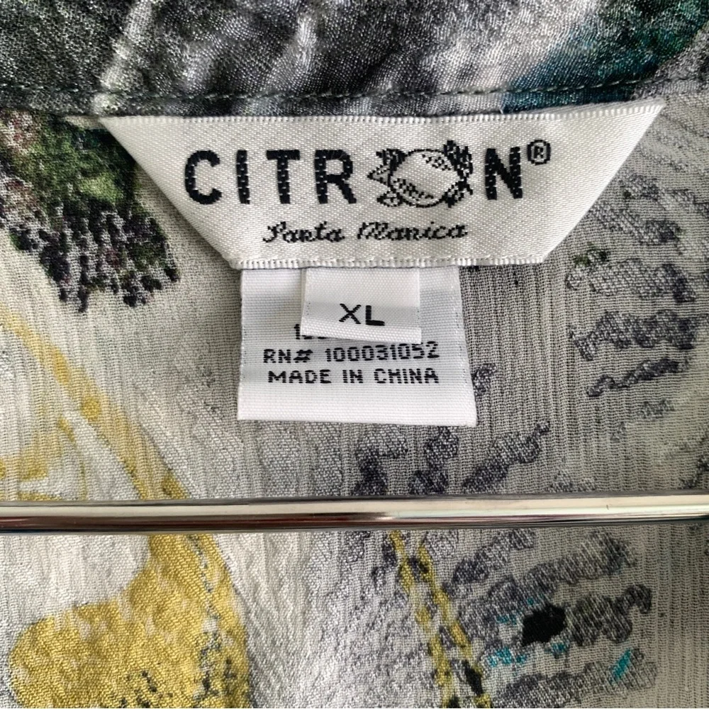 CITRON Santa Monica watercolor print blouse button up top silk XL shirt abstract - Picture 6 of 9